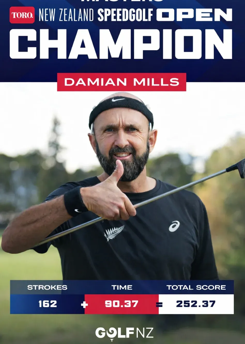 Damian Mills competing in the men's 50-plus division at the New Zealand Open.