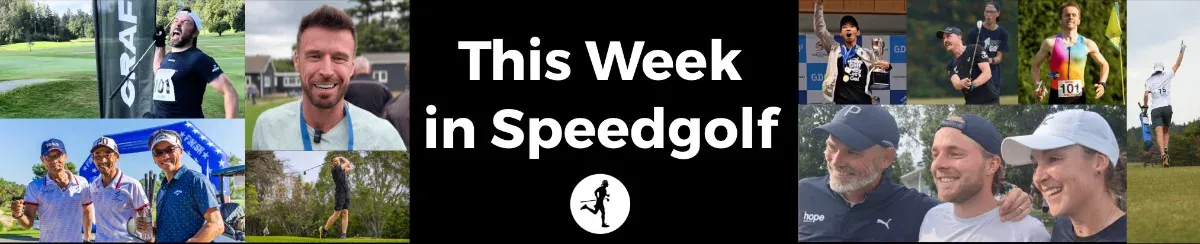 A This Week in Speedgolf 2025 collage banner with speedgolfers from the season.