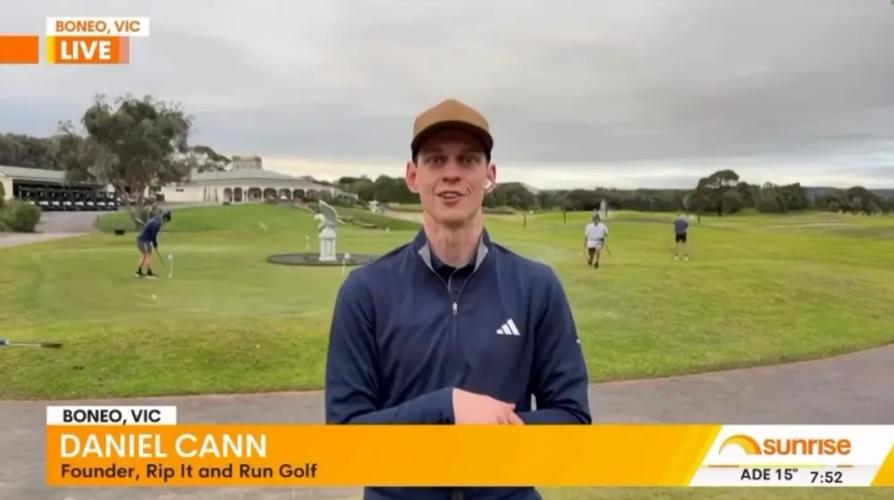 Daniel Cann appears on Sunrise, standing on a golf course.