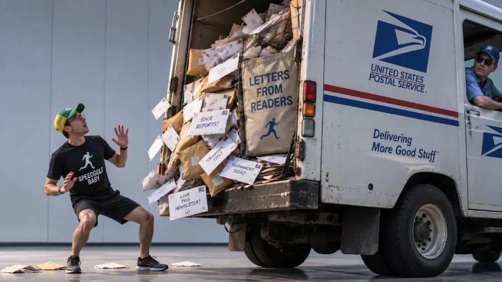 Illustration of a newsletter writer beside an overloaded mail truck as letters from readers spill out.