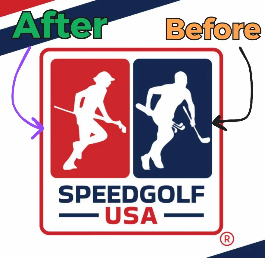 Before and after comparison of the Speedgolf USA logo
