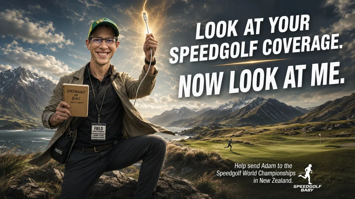 Fundraising graphic supporting Speedgolf Baby’s trip to the Speedgolf World Championships.