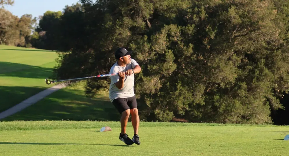 A FlingGolf competitor swings a FlingStick at Temecula Creek Inn.